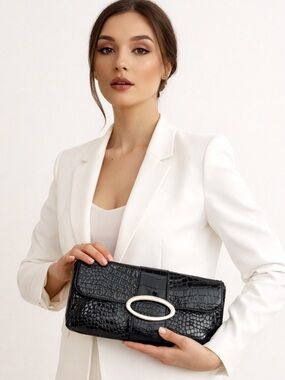 NWT Bellini Croc Embossed Clutch w/ Crossbody & Wristlet Strap 🖤 MSRP $58